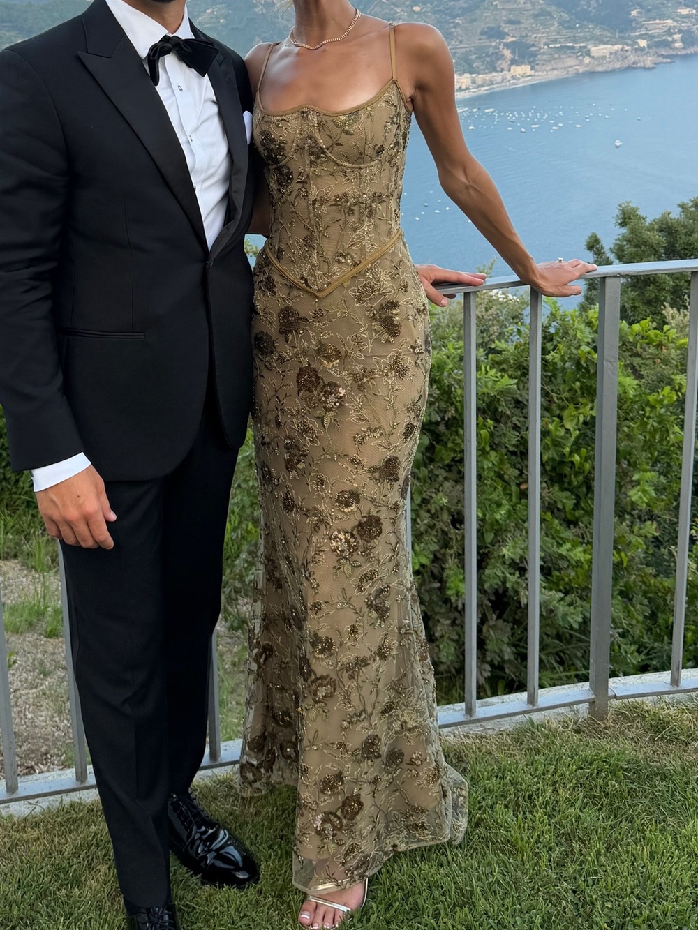 House of CB Naima Olive Bronze Hand Beaded Embellished Corset Maxi Dress